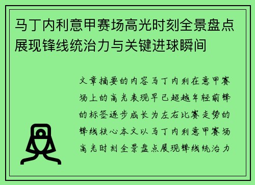 马丁内利意甲赛场高光时刻全景盘点展现锋线统治力与关键进球瞬间 马丁内利意甲赛场高光时刻全景盘点展现锋线统治力与关键进球瞬间